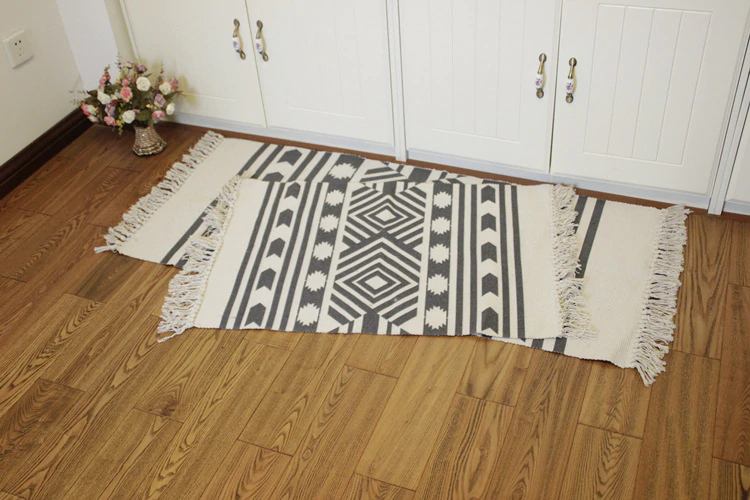 Natural Color Cotton Aztec Rug Soft Tassel Carpet Mat For Living Room Dining Room Carpet Door Mat Simple Nordic Style Decor