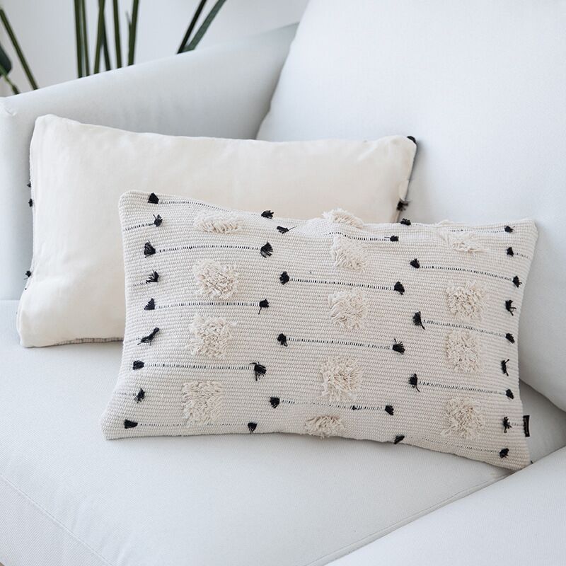 Natural Colors Nordic Cushion Cover For Sofa Cushions Black White Woven Cotton Geometric Style Pillow Cover For Living Room Bedroom Stylish Home Decor 45x45cm30x50cm