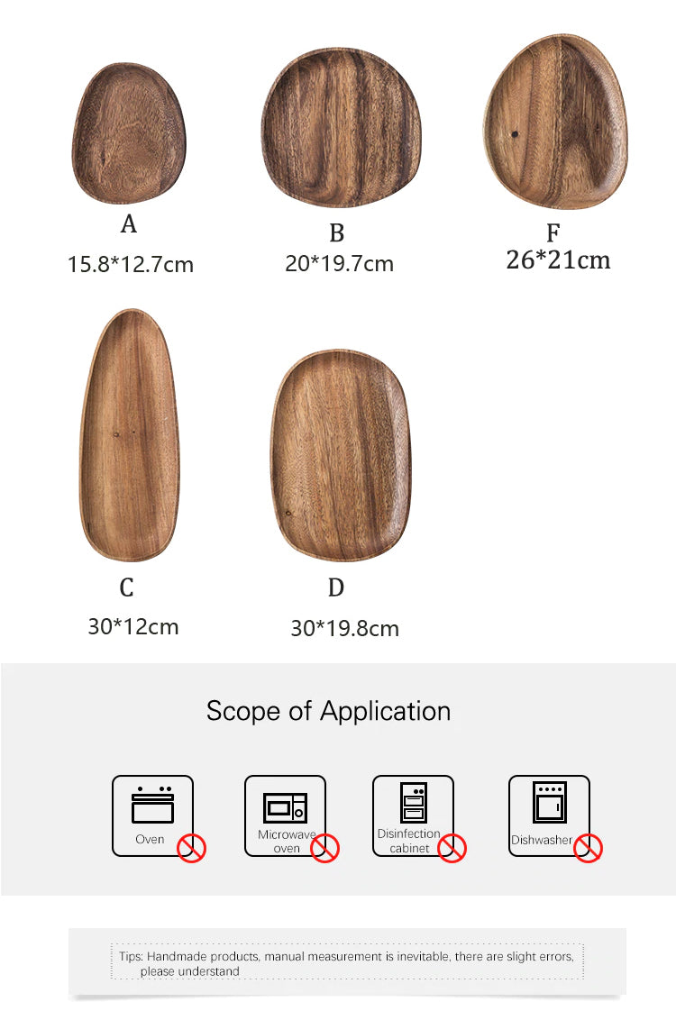 Natural Solid Wood Fruit Plates Abstract Oval Shape Dinner Dessert Wooden Tableware Cake Dish Wood Fruit Bowl Snack Trays