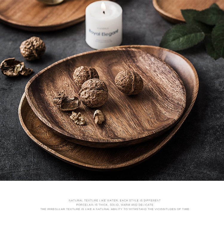 Natural Solid Wood Fruit Plates Abstract Oval Shape Dinner Dessert Wooden Tableware Cake Dish Wood Fruit Bowl Snack Trays