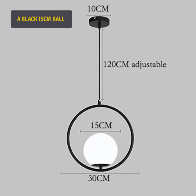 Nordic Glass Sphere LED Pendant Lamp Modern Suspended Glass Ball Designer Ceiling Light For Living Room Dining Room In Black Chrome or Brass.