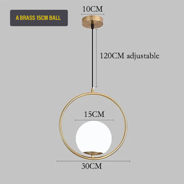 Nordic Glass Sphere LED Pendant Lamp Modern Suspended Glass Ball Designer Ceiling Light For Living Room Dining Room In Black Chrome or Brass.