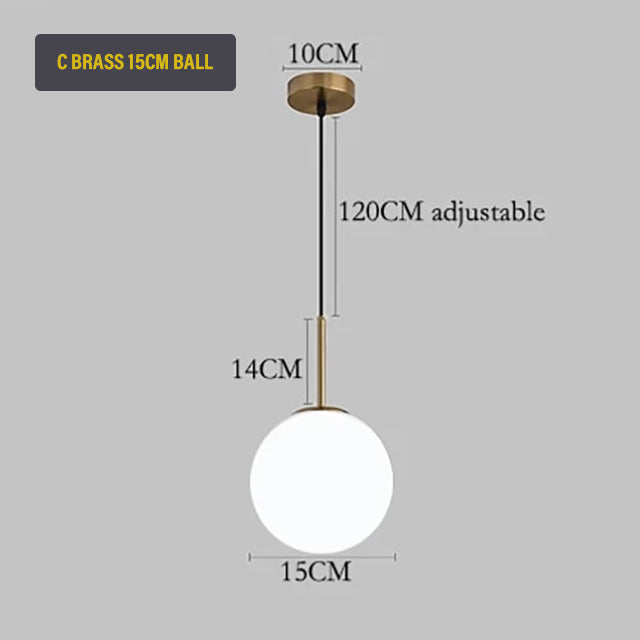 Nordic Glass Sphere LED Pendant Lamp Modern Suspended Glass Ball Designer Ceiling Light For Living Room Dining Room In Black Chrome or Brass.