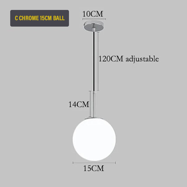 Nordic Glass Sphere LED Pendant Lamp Modern Suspended Glass Ball Designer Ceiling Light For Living Room Dining Room In Black Chrome or Brass.