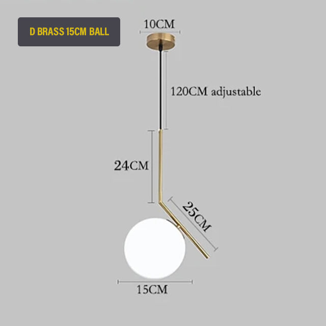 Nordic Glass Sphere LED Pendant Lamp Modern Suspended Glass Ball Designer Ceiling Light For Living Room Dining Room In Black Chrome or Brass.