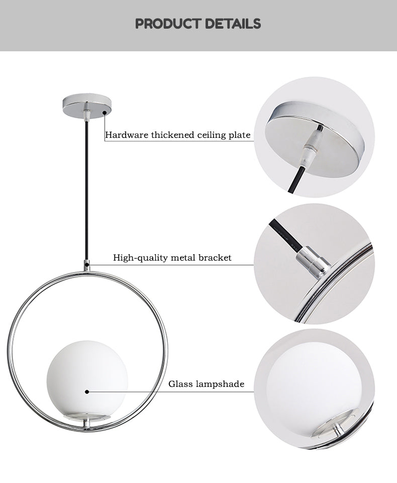 Nordic Glass Sphere LED Pendant Lamp Modern Suspended Glass Ball Designer Ceiling Light For Living Room Dining Room In Black Chrome or Brass