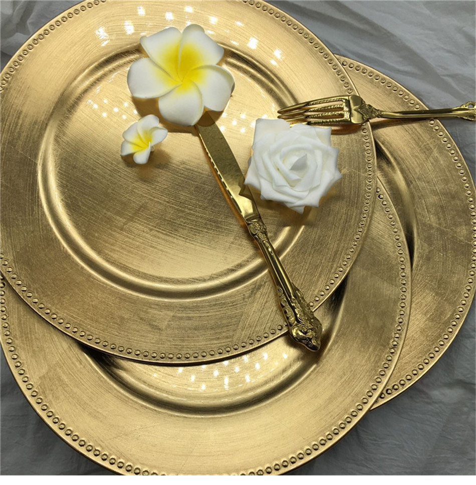 Nordic Gold Charger Plastic Plates  Pearl  Tray Decorative Salad Fruit Wedding Plates Dinner  Kitchen Plates