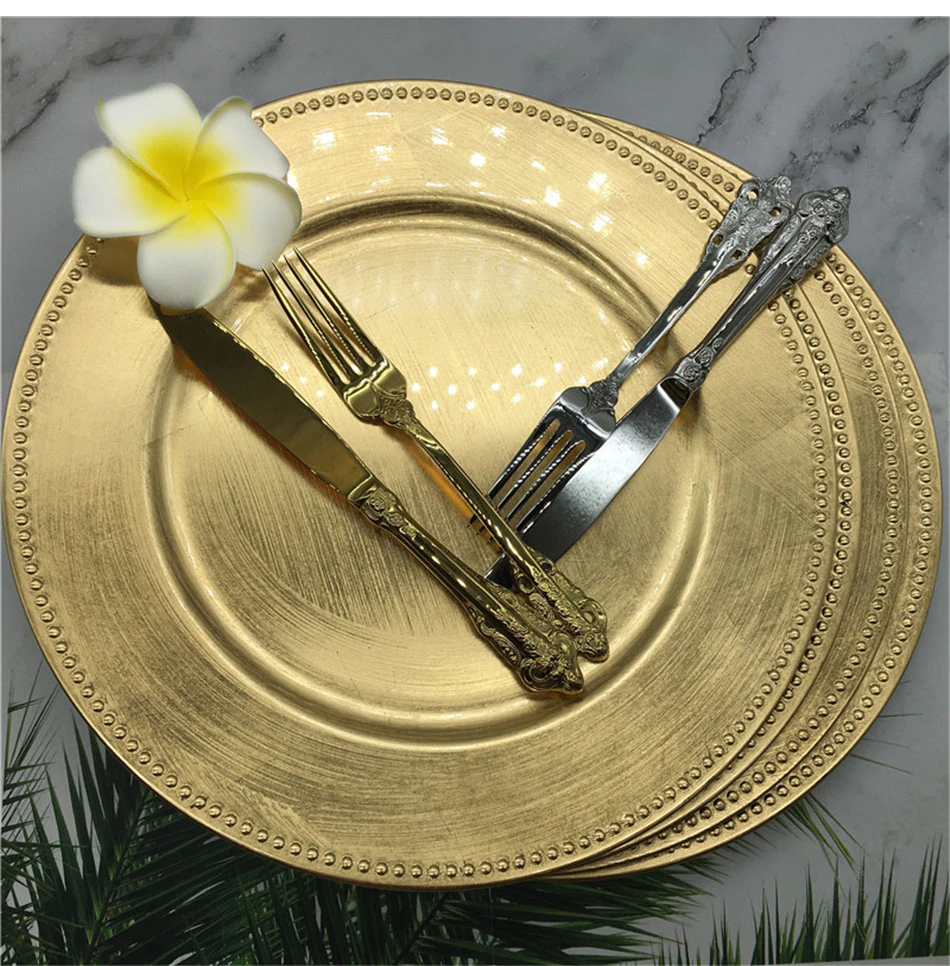 Nordic Gold Charger Plastic Plates  Pearl  Tray Decorative Salad Fruit Wedding Plates Dinner  Kitchen Plates