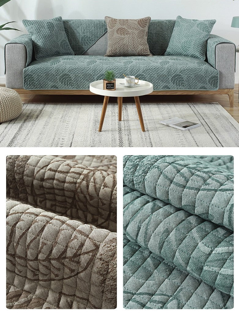 Nordic Living Room Sofa Cover Stylish Modern Furniture Covering Soft Quilted Jacquard Cotton Couch Cover For Sofa Armrests Cushion Covers in 2 Colors