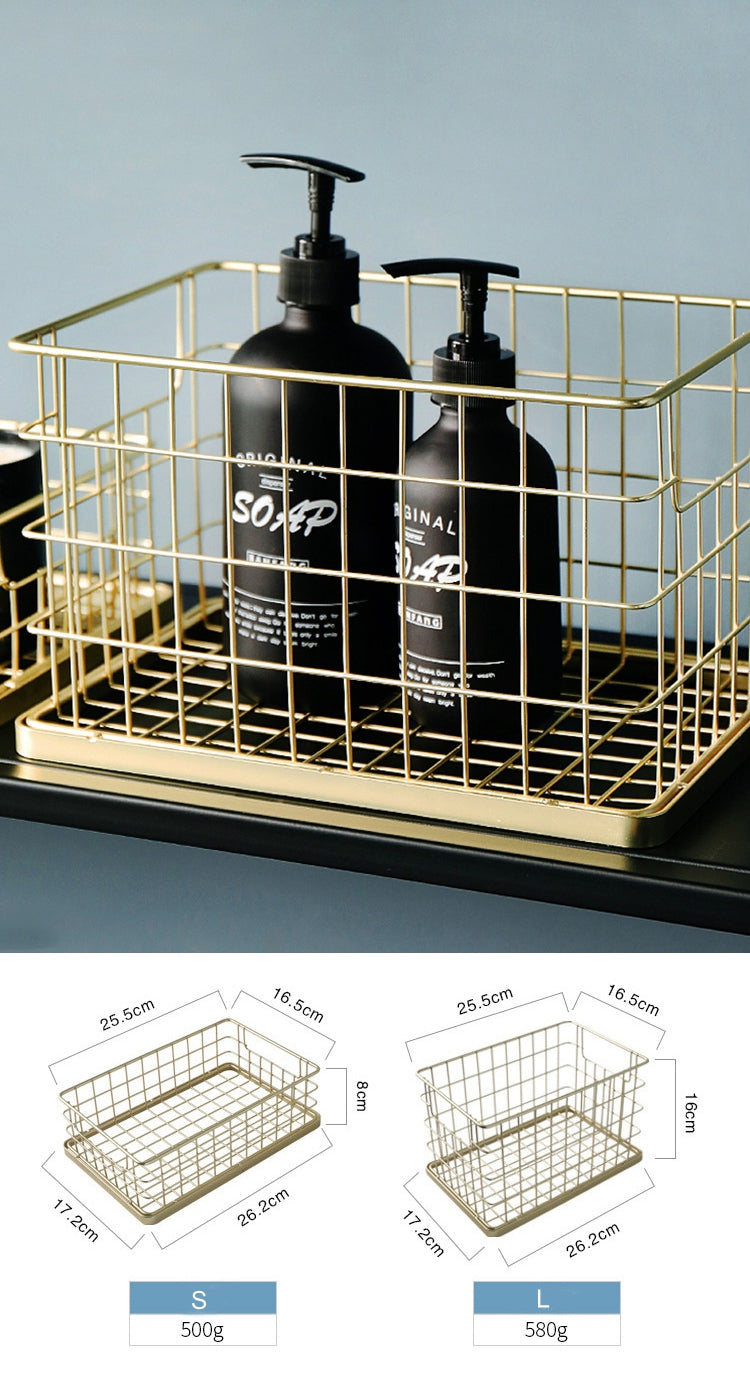 Nordic Luxury Handmade Gold Net Basket Organizer For Bathroom Accessories Cosmetics Towels Clothes Sundries Storage Basket For Washroom Kitchen Essentials