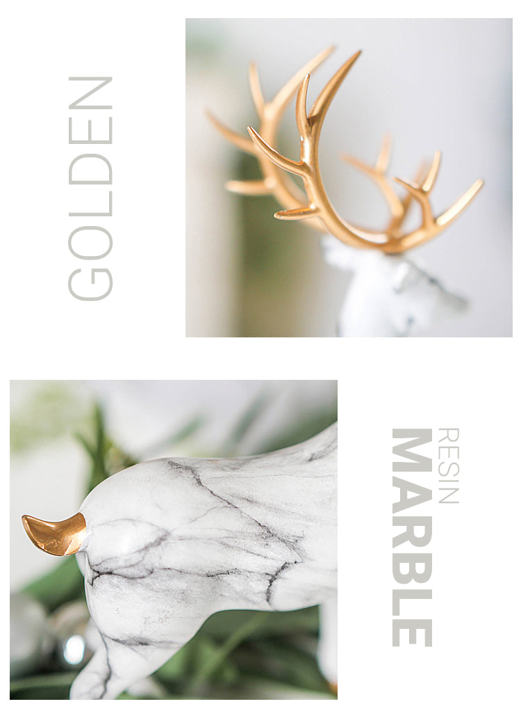 Nordic Style Marble Deer With Golden Antlers Ornamental Resin Crafted Figurines For Coffee Table Windowsill Fireplace Mantelpiece Modern Home Decoration