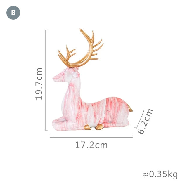 Nordic Style Marble Deer With Golden Antlers Ornamental Resin Crafted Figurines For Coffee Table Windowsill Fireplace Mantelpiece Modern Home Decoration