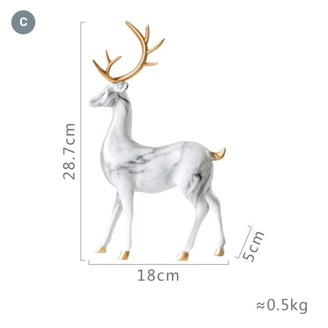 Nordic Style Marble Deer With Golden Antlers Ornamental Resin Crafted Figurines For Coffee Table Windowsill Fireplace Mantelpiece Modern Home Decoration