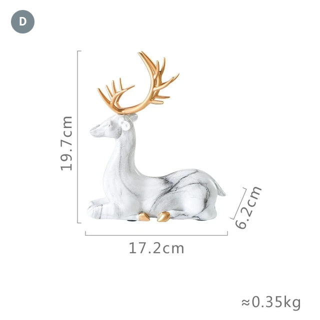 Nordic Style Marble Deer With Golden Antlers Ornamental Resin Crafted Figurines For Coffee Table Windowsill Fireplace Mantelpiece Modern Home Decoration