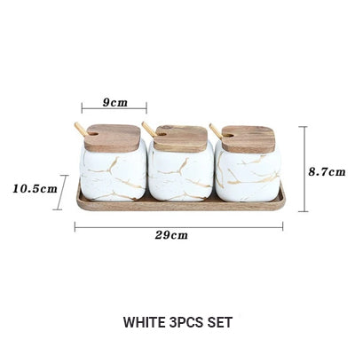 Nordic Style Marble Patterned Ceramic Kitchen Storage Jars Serving Pots With Wooden Lid Creative Stylish Kitchen Accessories For Modern Home Decor