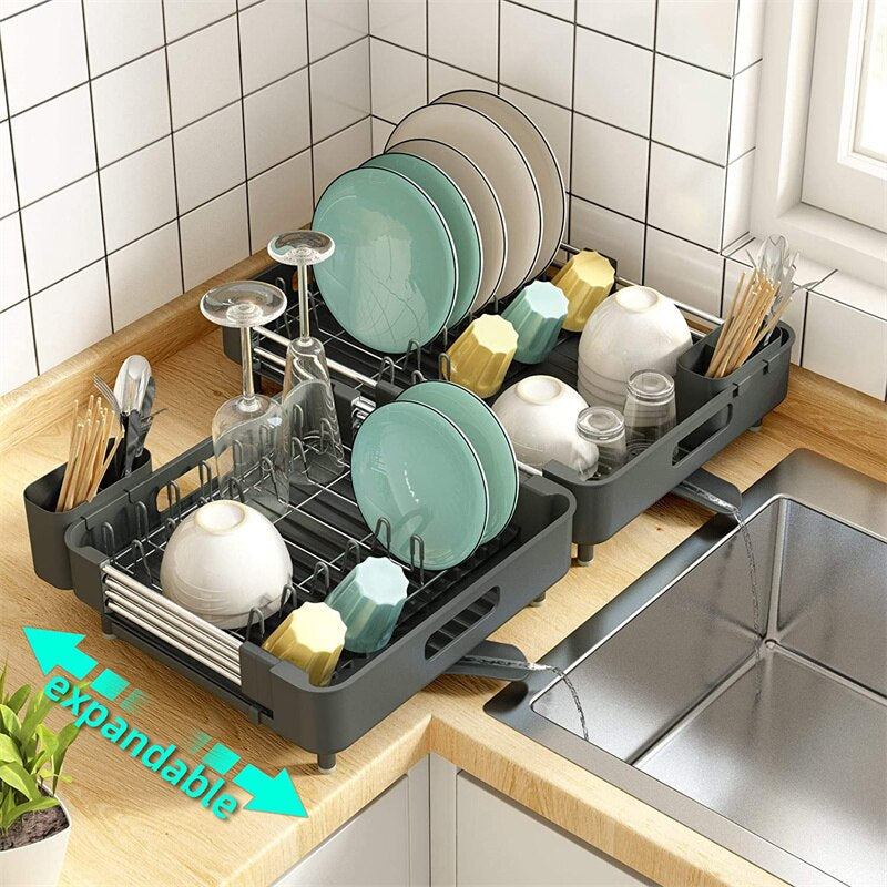 Practical Draining Rack For Kitchen Sink Adjustable Compact Large Capacity Expandable Dishwashing Racking With Quick Drain System