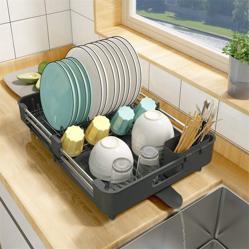 Practical Draining Rack For Kitchen Sink Adjustable Compact Large Capacity Expandable Dishwashing Racking With Quick Drain System