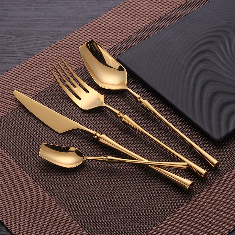 Premium Gold Cutlery Set High Quality Stainless Steel Knife Fork Spoon Sets For Dinner Table Gift Wedding Party Modern Luxury Dinnerware Essentials