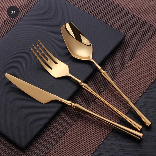 Premium Gold Cutlery Set High Quality Stainless Steel Knife Fork Spoon Sets For Dinner Table Gift Wedding Party Modern Luxury Dinnerware Essentials