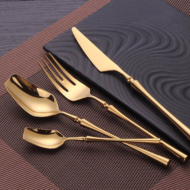 Premium Gold Cutlery Set High Quality Stainless Steel Knife Fork Spoon Sets For Dinner Table Gift Wedding Party Modern Luxury Dinnerware Essentials