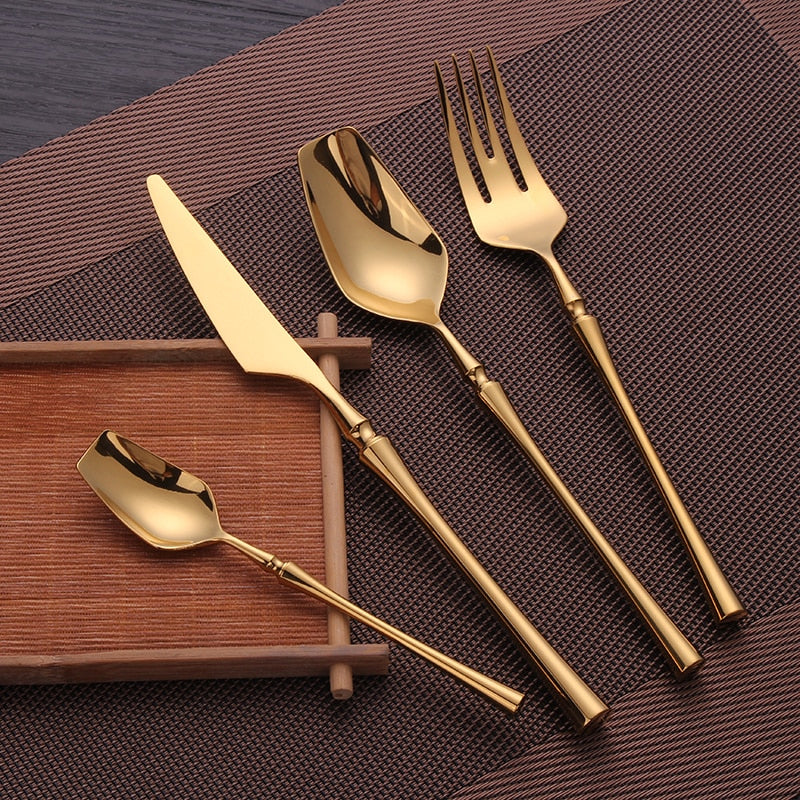 Premium Gold Cutlery Set High Quality Stainless Steel Knife Fork Spoon Sets For Dinner Table Gift Wedding Party Modern Luxury Dinnerware Essentials