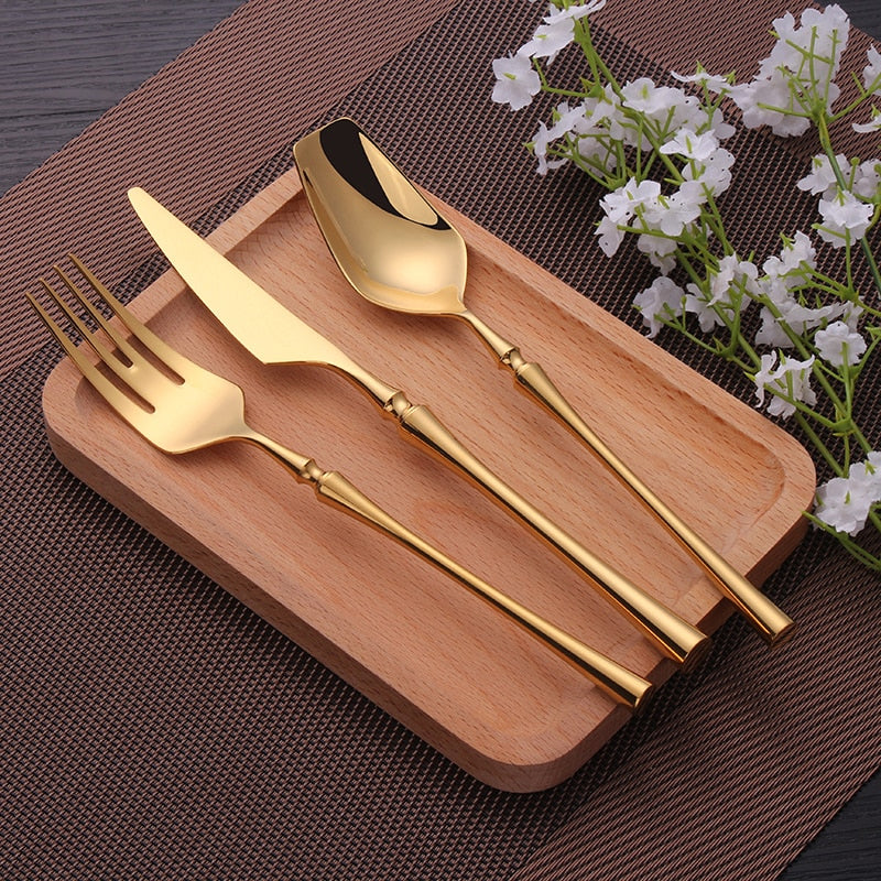 Premium Gold Cutlery Set High Quality Stainless Steel Knife Fork Spoon Sets For Dinner Table Gift Wedding Party Modern Luxury Dinnerware Essentials