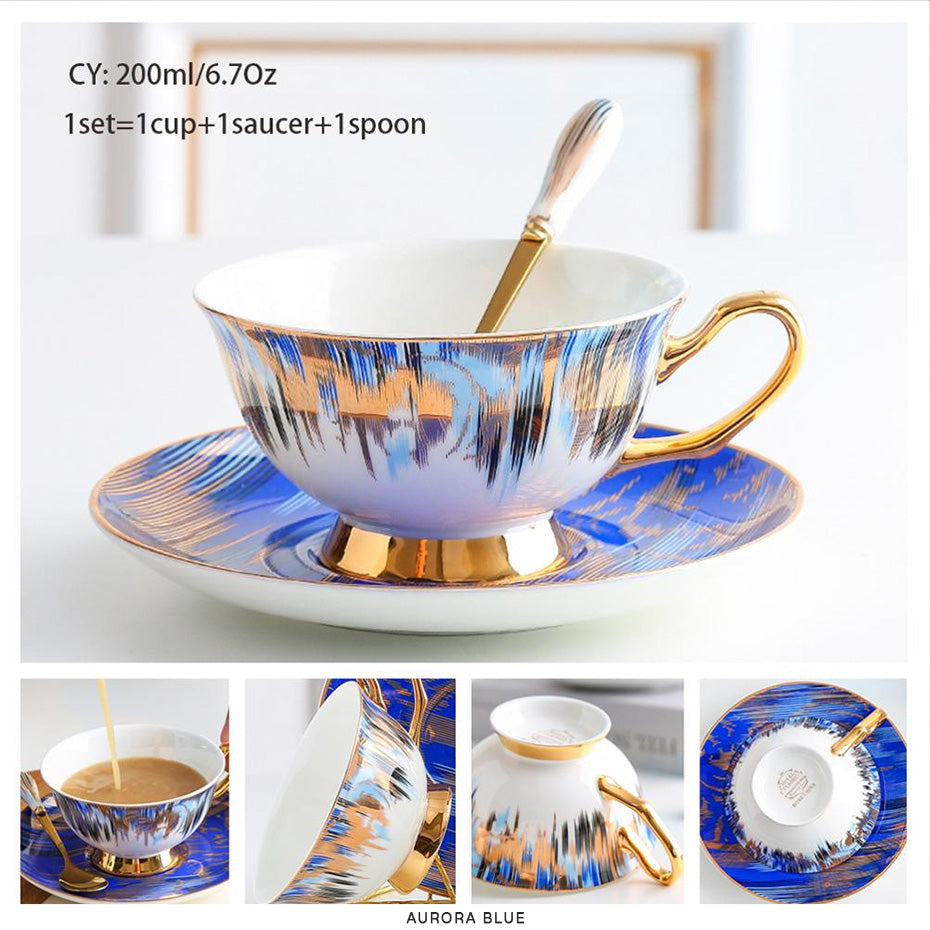 Premium Royal Classic Bone China Teacup Set With Saucer Spoon Luxury Regal Classic Retro Vintage Tea Cups For Kitchen Teaware Drinkware 200ml