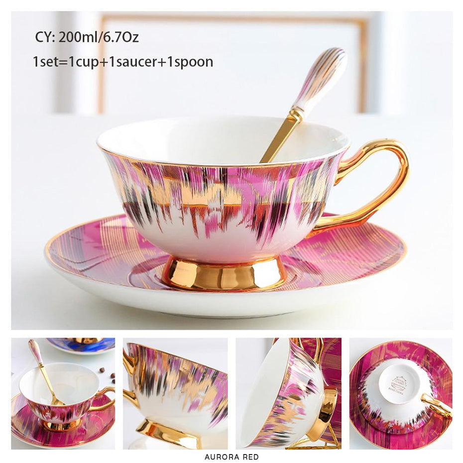 Premium Royal Classic Bone China Teacup Set With Saucer Spoon Luxury Regal Classic Retro Vintage Tea Cups For Kitchen Teaware Drinkware 200ml