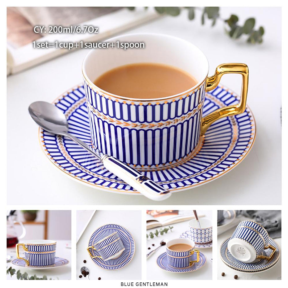 Premium Royal Classic Bone China Teacup Set With Saucer Spoon Luxury Regal Classic Retro Vintage Tea Cups For Kitchen Teaware Drinkware 200ml