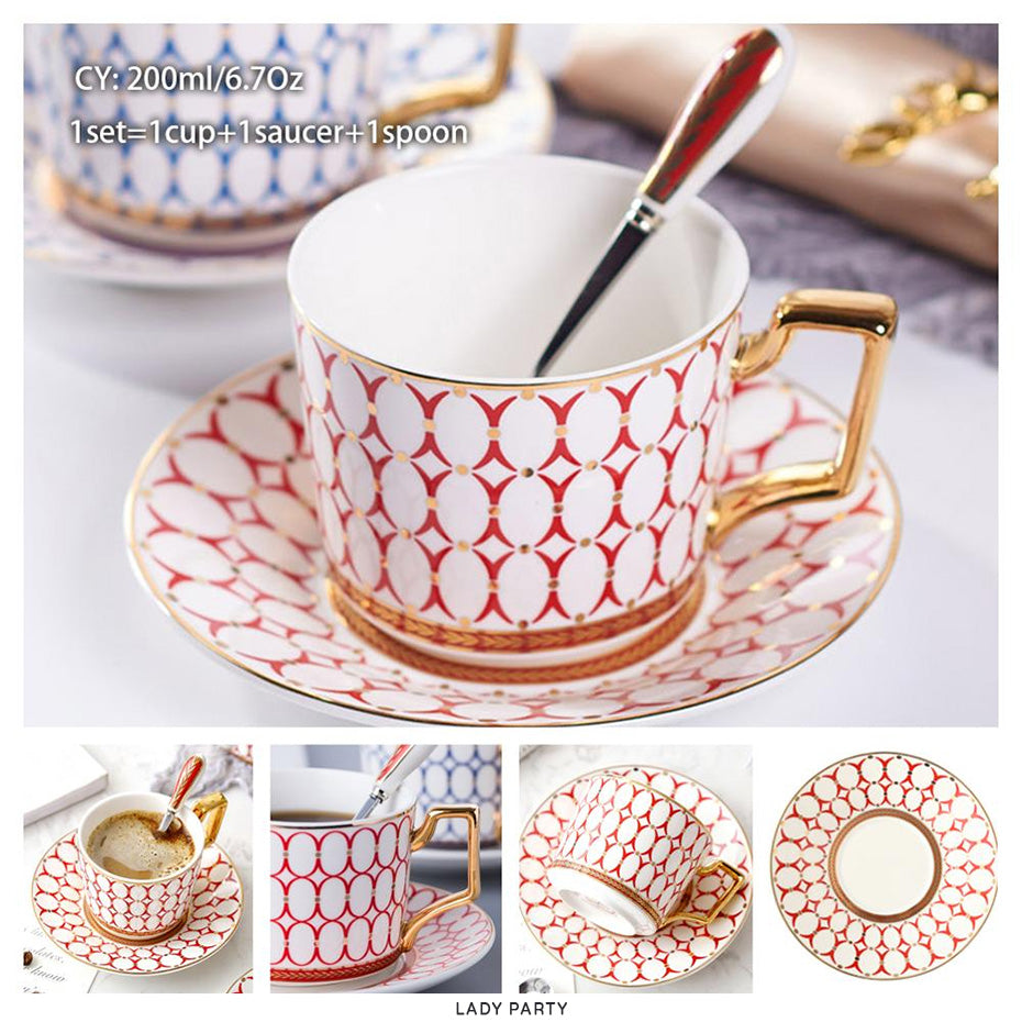 Premium Royal Classic Bone China Teacup Set With Saucer Spoon Luxury Regal Classic Retro Vintage Tea Cups For Kitchen Teaware Drinkware 200ml