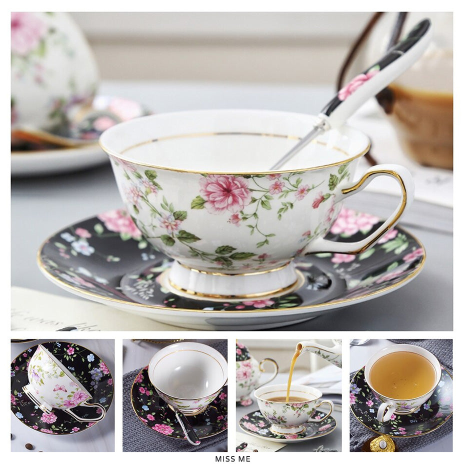 Premium Royal Classic Bone China Teacup Set With Saucer Spoon Luxury Regal Classic Retro Vintage Tea Cups For Kitchen Teaware Drinkware 200ml