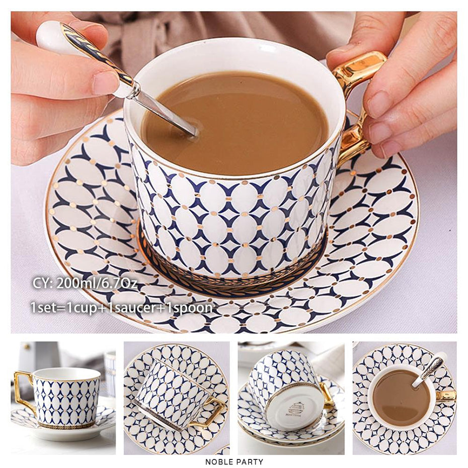 Premium Royal Classic Bone China Teacup Set With Saucer Spoon Luxury Regal Classic Retro Vintage Tea Cups For Kitchen Teaware Drinkware 200ml