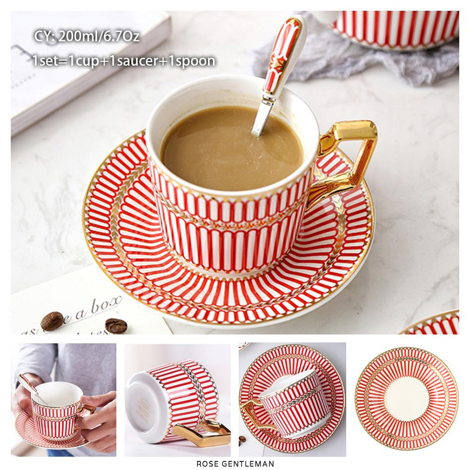 Premium Royal Classic Bone China Teacup Set With Saucer Spoon Luxury Regal Classic Retro Vintage Tea Cups For Kitchen Teaware Drinkware 200ml