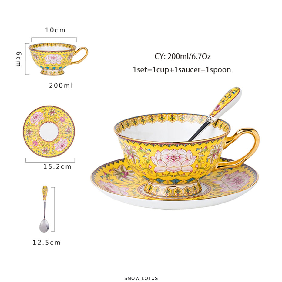 Premium Royal Classic Bone China Teacup Set With Saucer Spoon Luxury Regal Classic Retro Vintage Tea Cups For Kitchen Teaware Drinkware 200ml