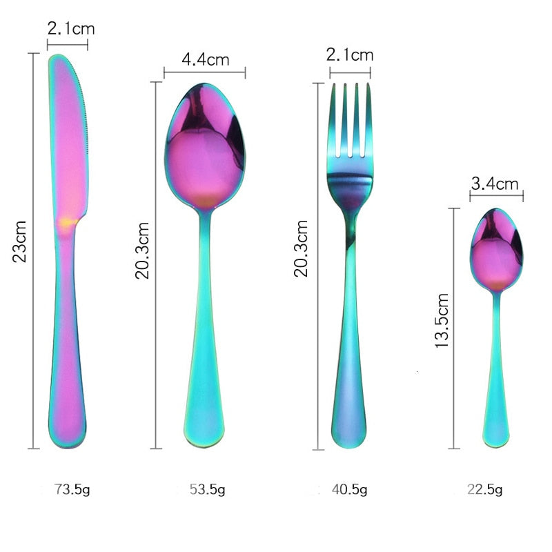 Rainbow Colored Cutlery Stainless Steel Knife Fork Spoon Modern Dinnerware Golden Silver Rose Gold Flatware Essential Contemporary Kitchen Accessories