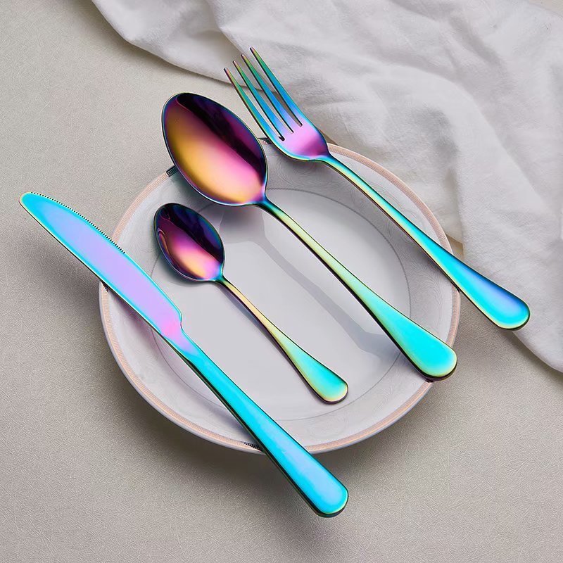 Rainbow Colored Cutlery Stainless Steel Knife Fork Spoon Modern Dinnerware Golden Silver Rose Gold Flatware Essential Contemporary Kitchen Accessories