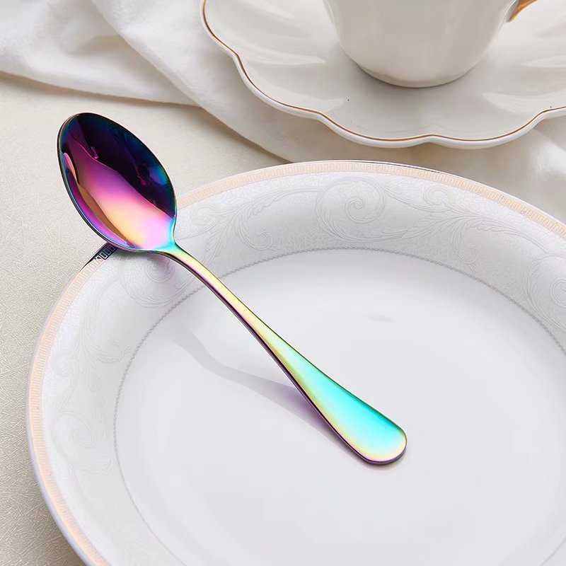 Rainbow Colored Cutlery Stainless Steel Knife Fork Spoon Modern Dinnerware Golden Silver Rose Gold Flatware Essential Contemporary Kitchen Accessories