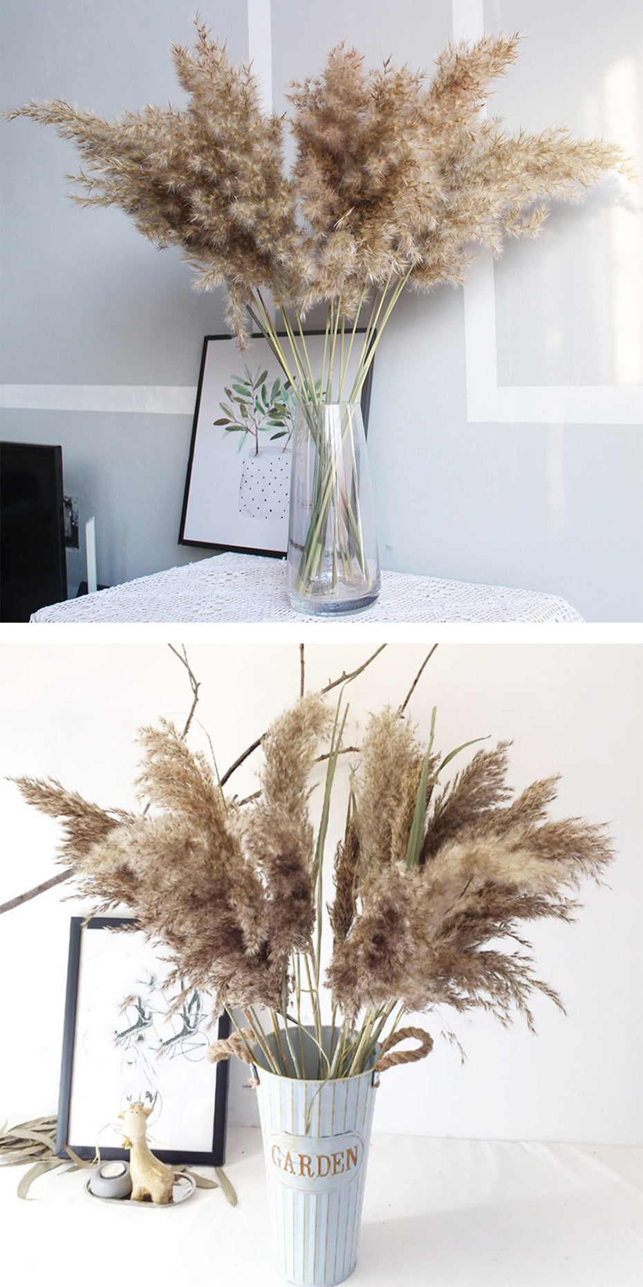 Real Dried Pampas Grass Bouquet Bohemian Decor Natural Dried Fluffy Plants For Dining Room Kitchen Decoration Living Room Boho Style Home Interior Design