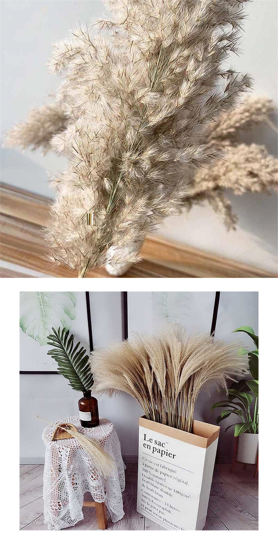 Real Dried Pampas Grass Bouquet Bohemian Decor Natural Dried Fluffy Plants For Dining Room Kitchen Decoration Living Room Boho Style Home Interior Design