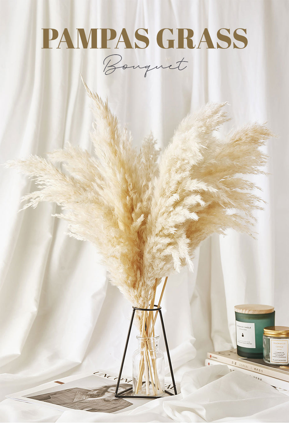 Real Pampas Grass Natural Dried Flowers Modern Bohemian Home Styling Bleached White Color Fluffy Natural Floral Bouquet For Boho Style Home Interior Decor
