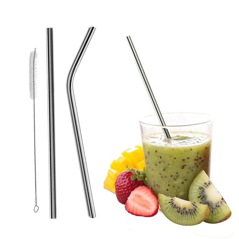 Reusable Metal Drinking Straws Stainless Steel Eco Friendly Long Straws For Everyday Use Cocktail Party Bar Accessories Bent Or Straight Straws