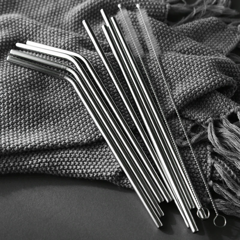 Reusable Metal Drinking Straws Stainless Steel Eco Friendly Long Straws For Everyday Use Cocktail Party Bar Accessories Bent Or Straight Straws