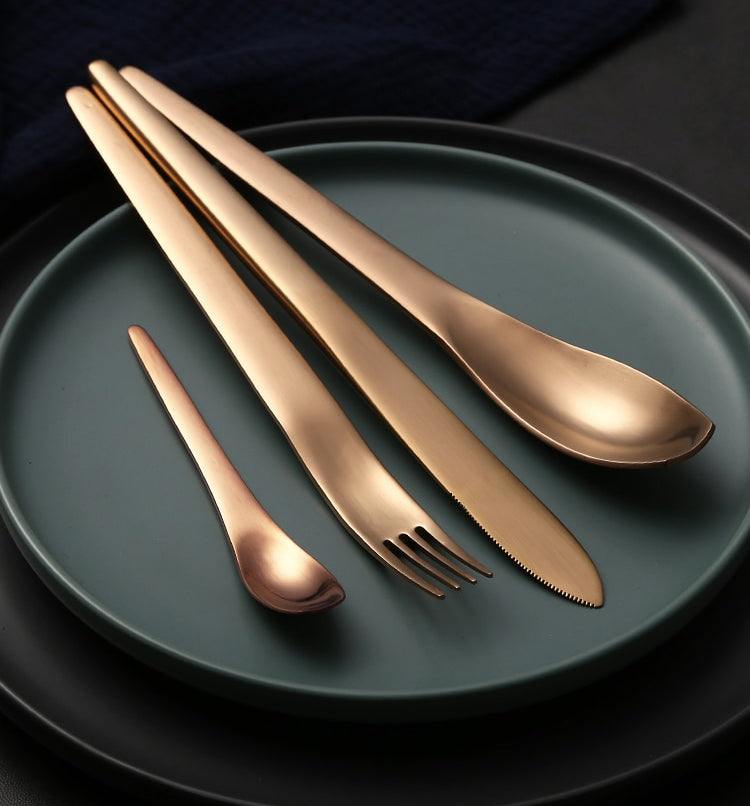 Rose Gold Stainless Steel Modern Cutlery Set Contemporary Design Flatware Japanese Style Dinnerware Spoon Fork Knife Tableware Set Modern Home Decor Kitchen Dining Solutions