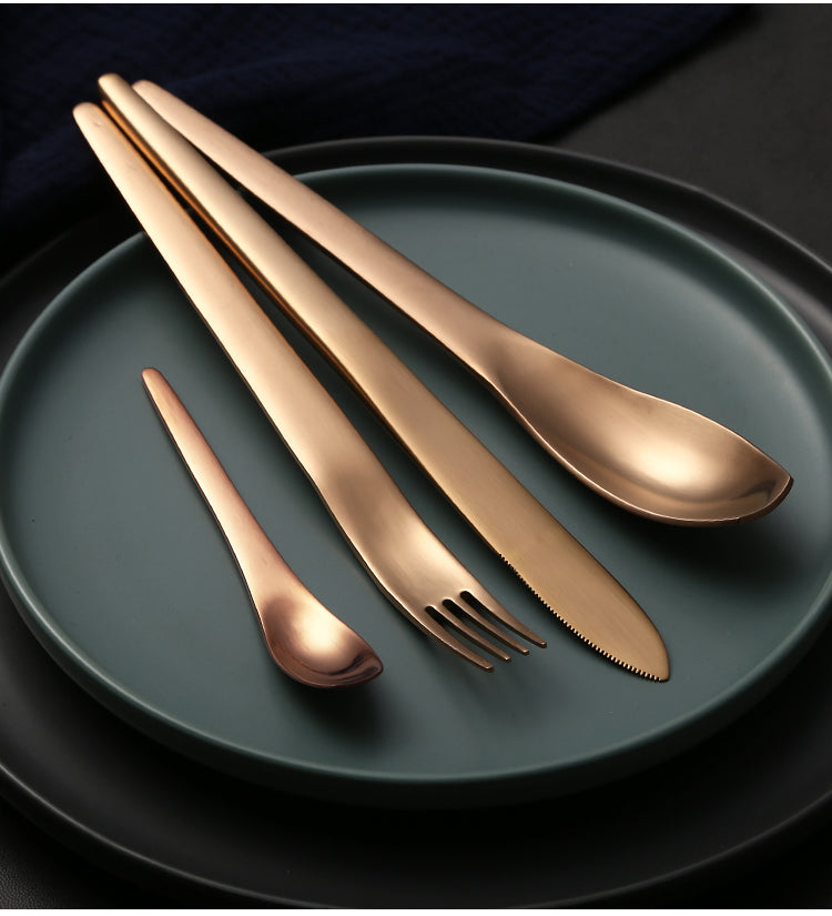 Rose Gold Stainless Steel Modern Cutlery Set Contemporary Design Flatware Japanese Style Dinnerware Spoon Fork Knife Tableware Set Modern Home Decor Kitchen Dining Solutions