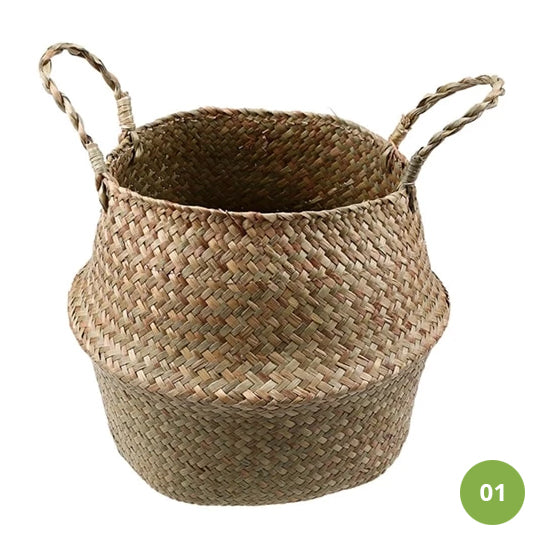 Rustic Rattan Sea Grass Flower Pots Storage Basket Natural Color Stylish Braided All Purpose Storage Bin Wicker Laundry Basket