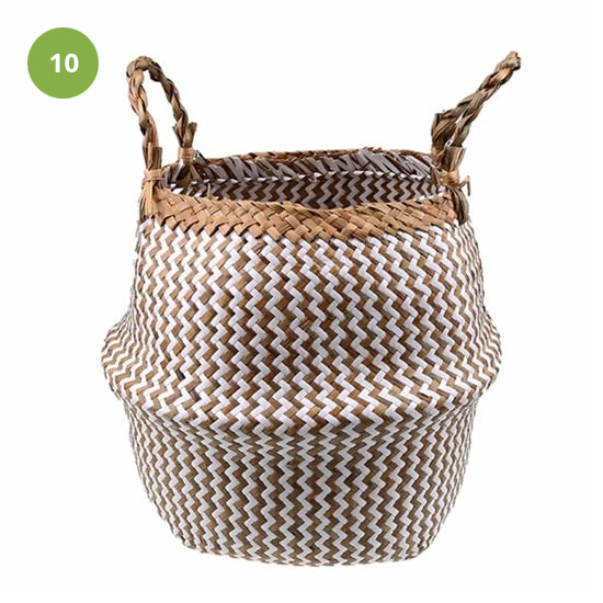 Rustic Rattan Sea Grass Flower Pots Storage Basket Natural Color Stylish Braided All Purpose Storage Bin Wicker Laundry Basket