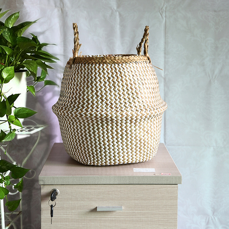 Rustic Rattan Sea Grass Flower Pots Storage Basket Natural Color Stylish Braided All Purpose Storage Bin Wicker Laundry Basket