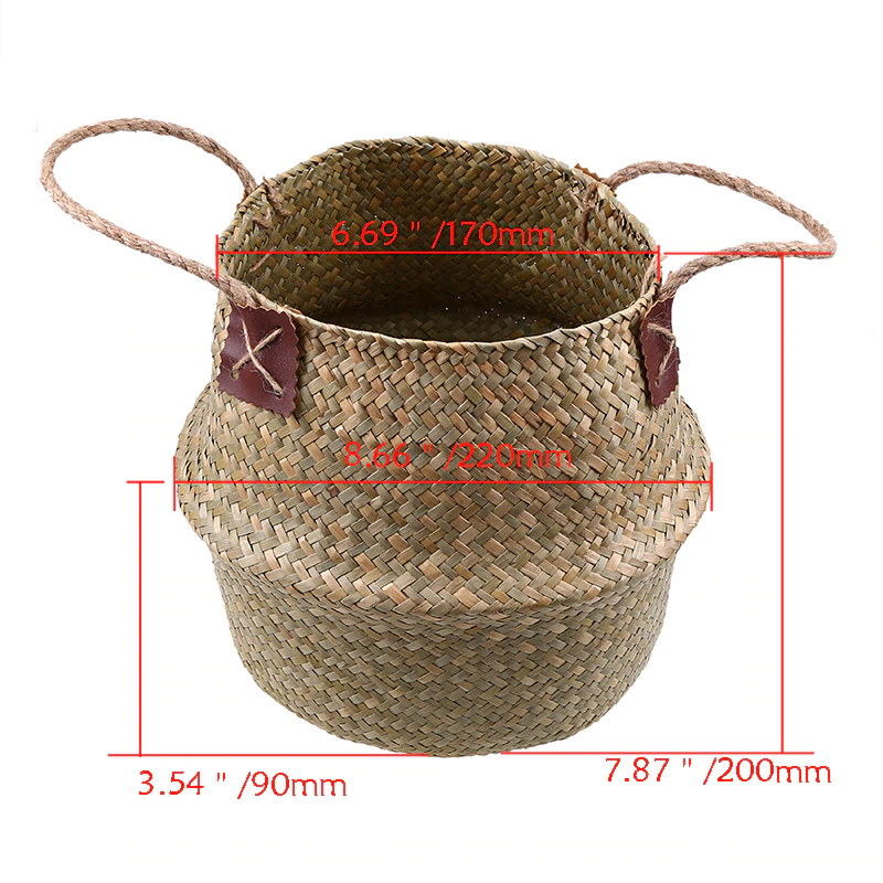 Rustic Rattan Sea Grass Flower Pots Storage Basket Natural Color Stylish Braided All Purpose Storage Bin Wicker Laundry Basket