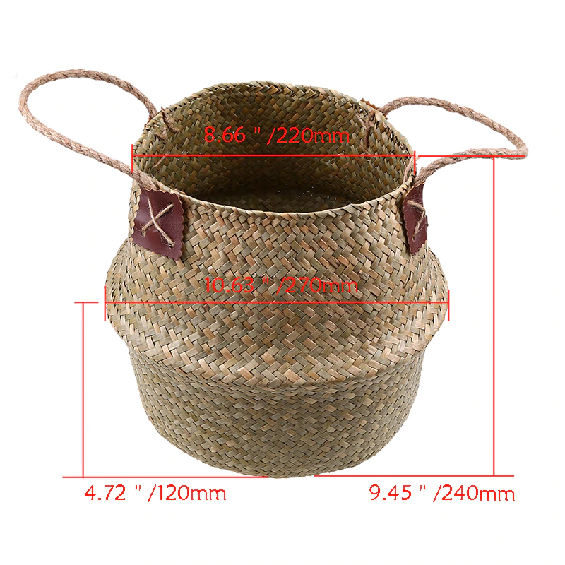 Rustic Rattan Sea Grass Flower Pots Storage Basket Natural Color Stylish Braided All Purpose Storage Bin Wicker Laundry Basket