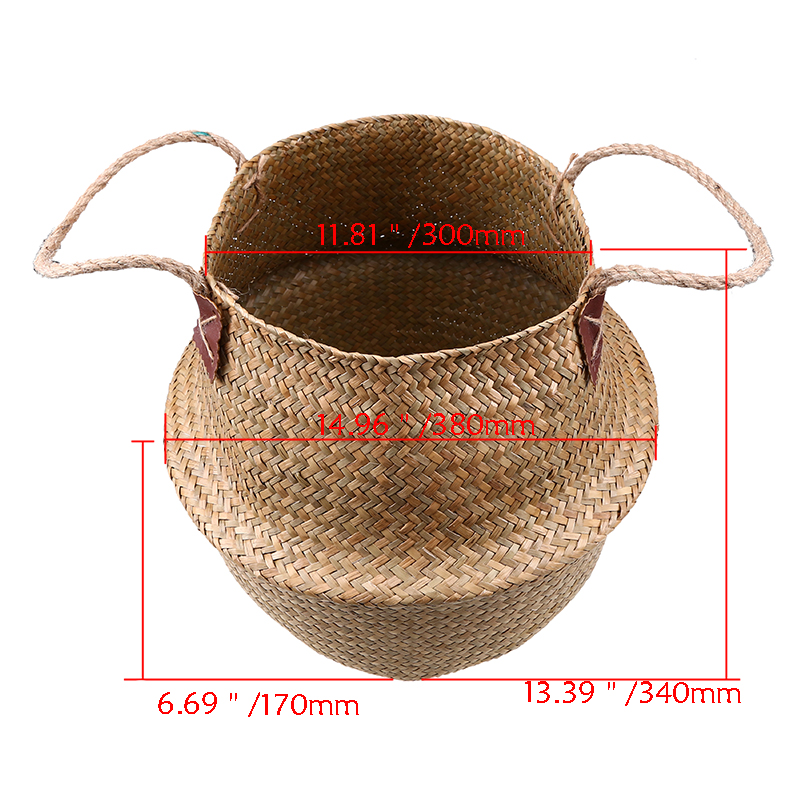 Rustic Rattan Sea Grass Flower Pots Storage Basket Natural Color Stylish Braided All Purpose Storage Bin Wicker Laundry Basket